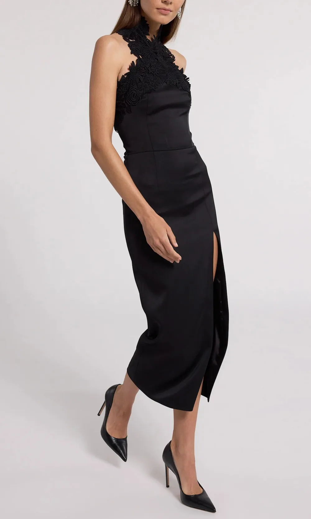 Raven Lace Combo Halter Dress
