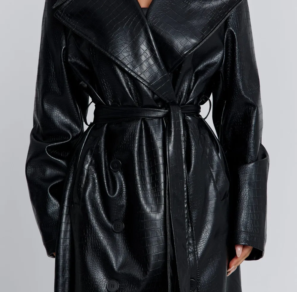 Black Croc Embossed Trench Coat