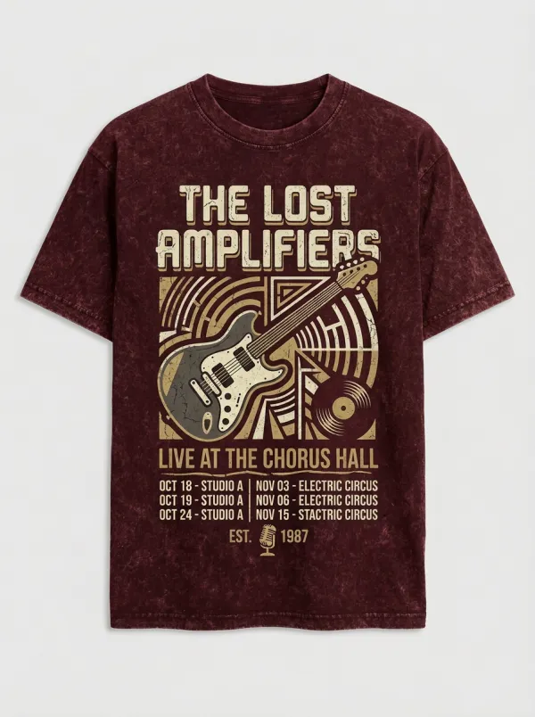 Unisex Rock Band Music Lover Electric Guitar Tour Printed T-shirt