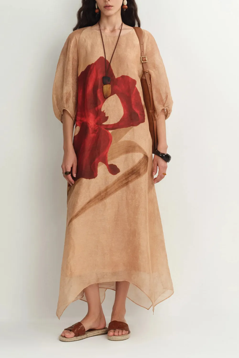 Printed Floral Silk Linen Maxi Dress