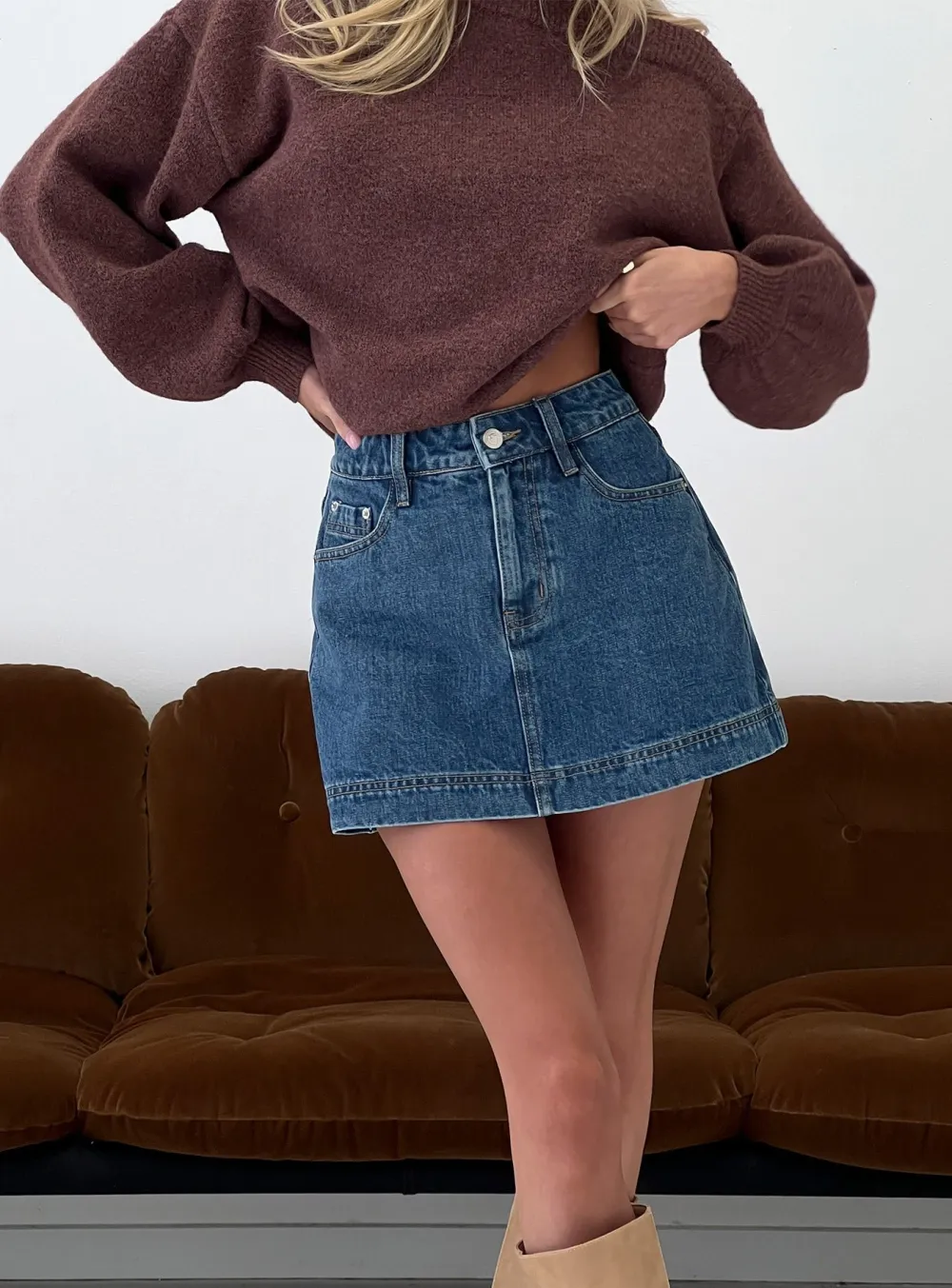 Mid-Wash Classic Denim Skort