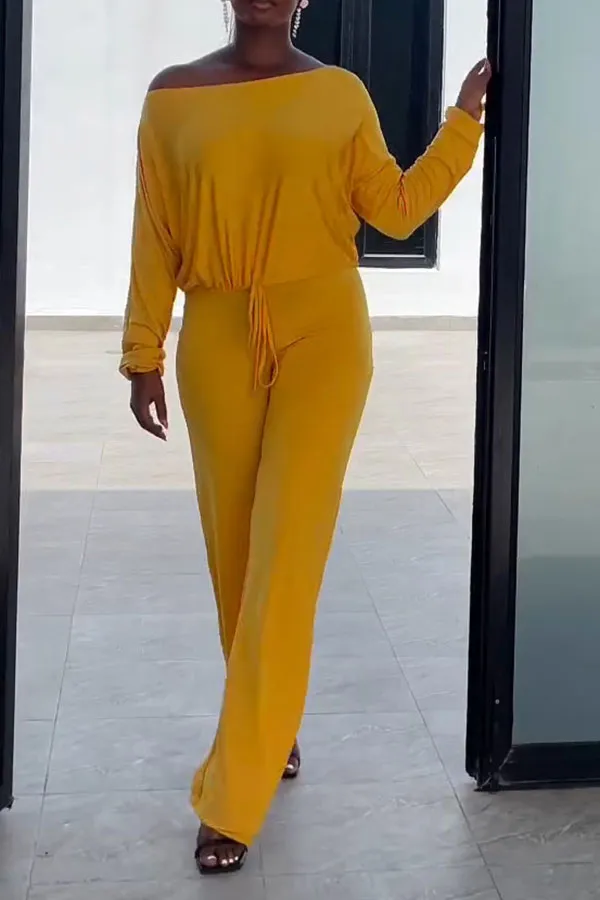 Drawstring Slash Neck Batwing Sleeve Jumpsuit
