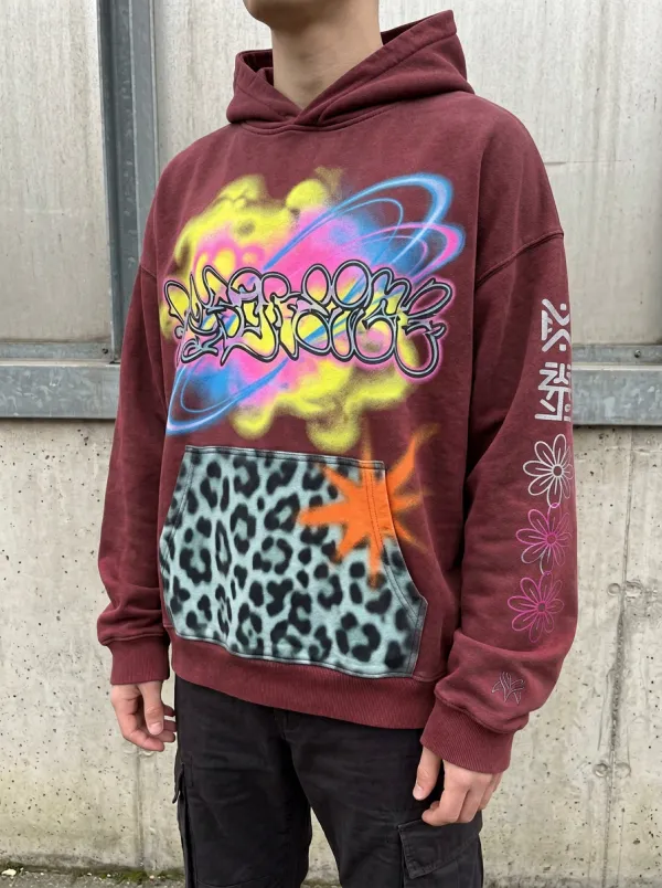 Unisex Graffiti Leopard Floral Sleeve Graphic Hoodie