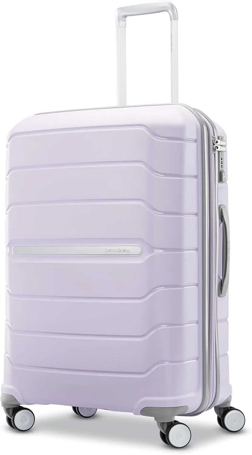 Samsonite Freeform Hardside Carry-On Luggage with Spinner Wheels - Hardshell Suitcase - TSA, Airline-Approved - Expandable Hard Shell, Smooth Rolling Wheels for Lightweight Travel - White/Grey