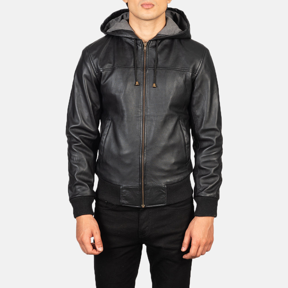 Men's Classic Bomber Hooded Leather Jacket