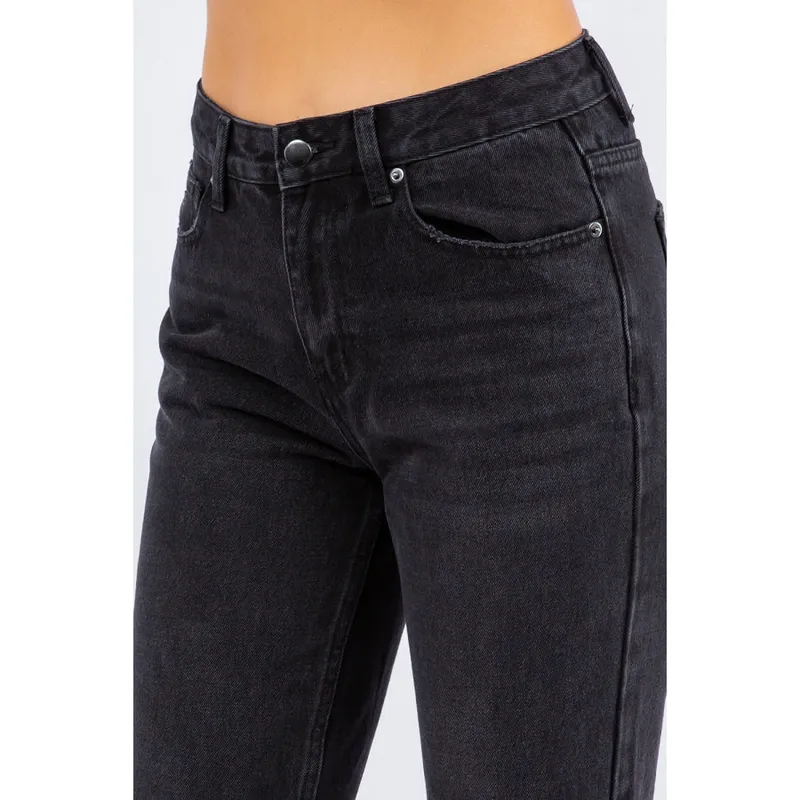 High-Waist Distressed Cropped Straight Jeans