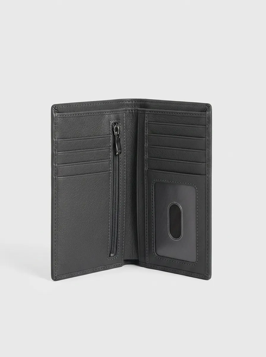 Men's Minimalist Black Leather Bifold Long Wallet