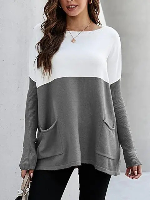 Pocket Detail Two Tone Sweater