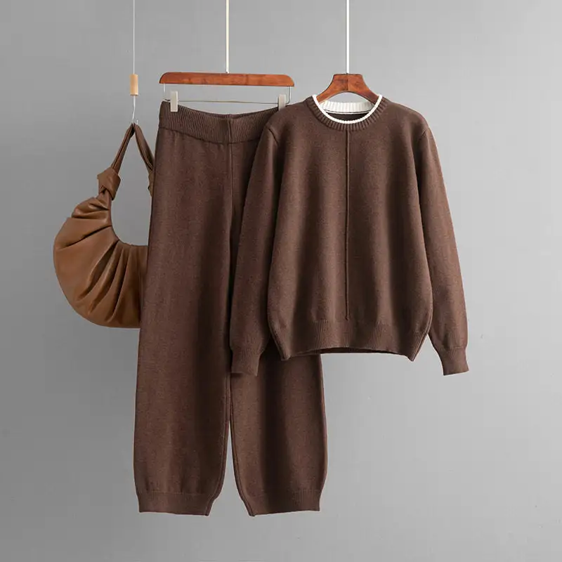 Structured Contrast Color Loose Sweater Pants Set