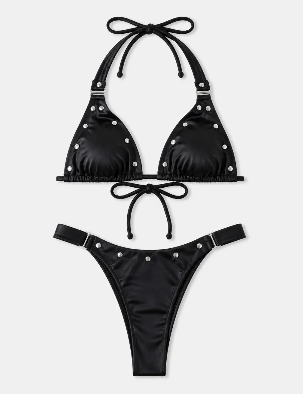 Studded Halter Triangle Piece Bikini Set