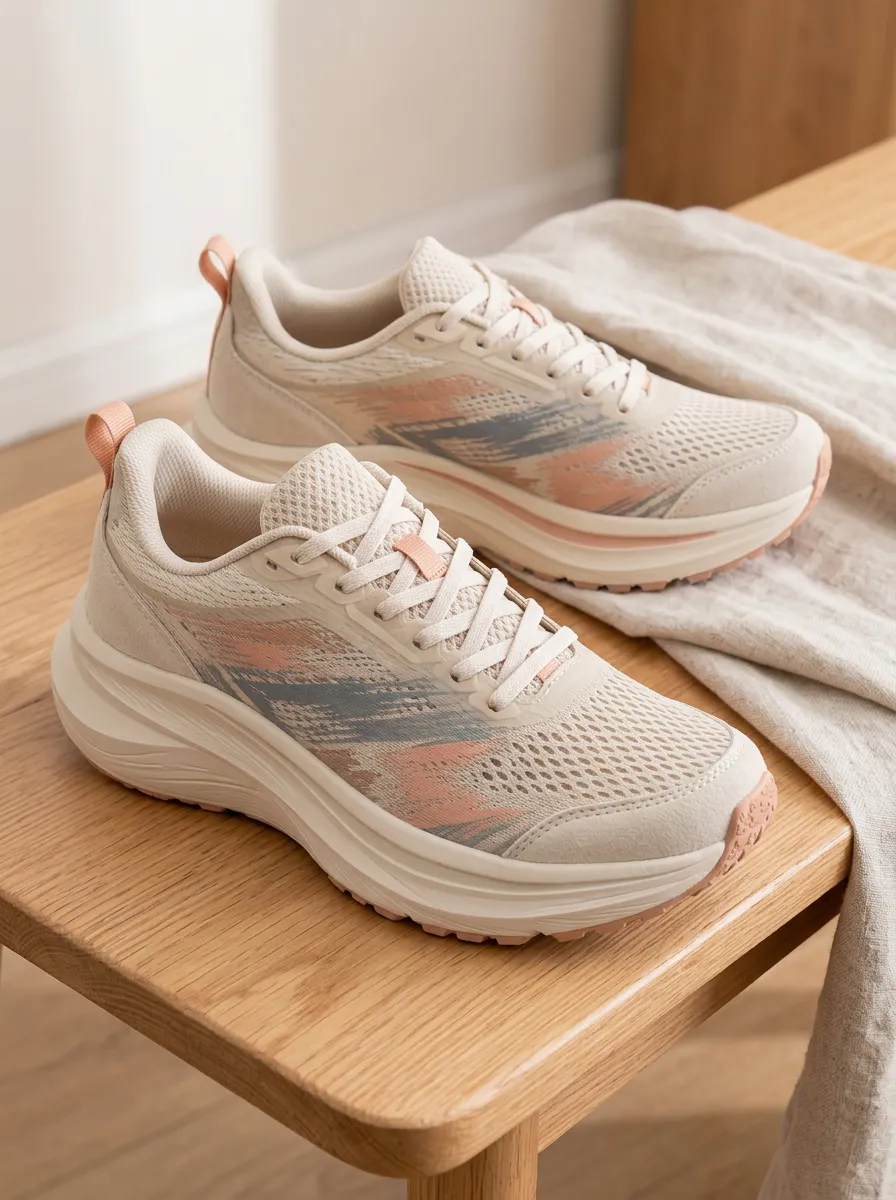 Women's Casual Sporty Beige Pink Abstract Printed Sneakers