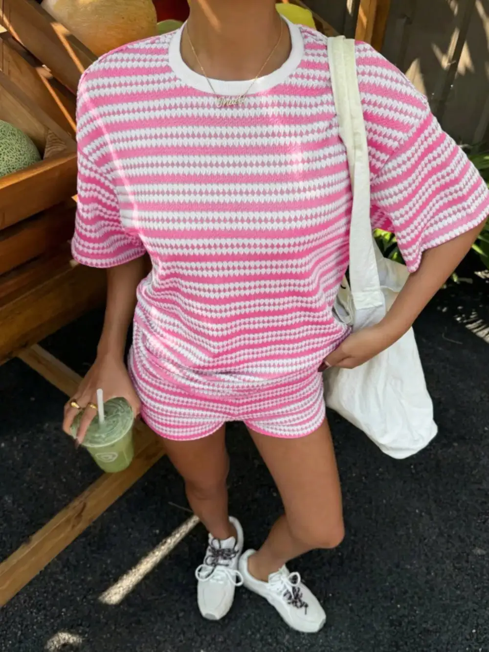 Relaxed Striped Short Sleeve Top and Shorts Set