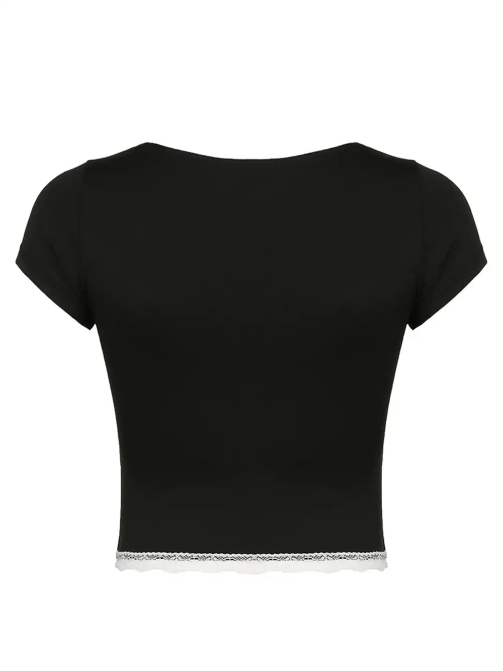Short-Sleeve Bow-Detail Lace-Detail Cotton T-Shirt