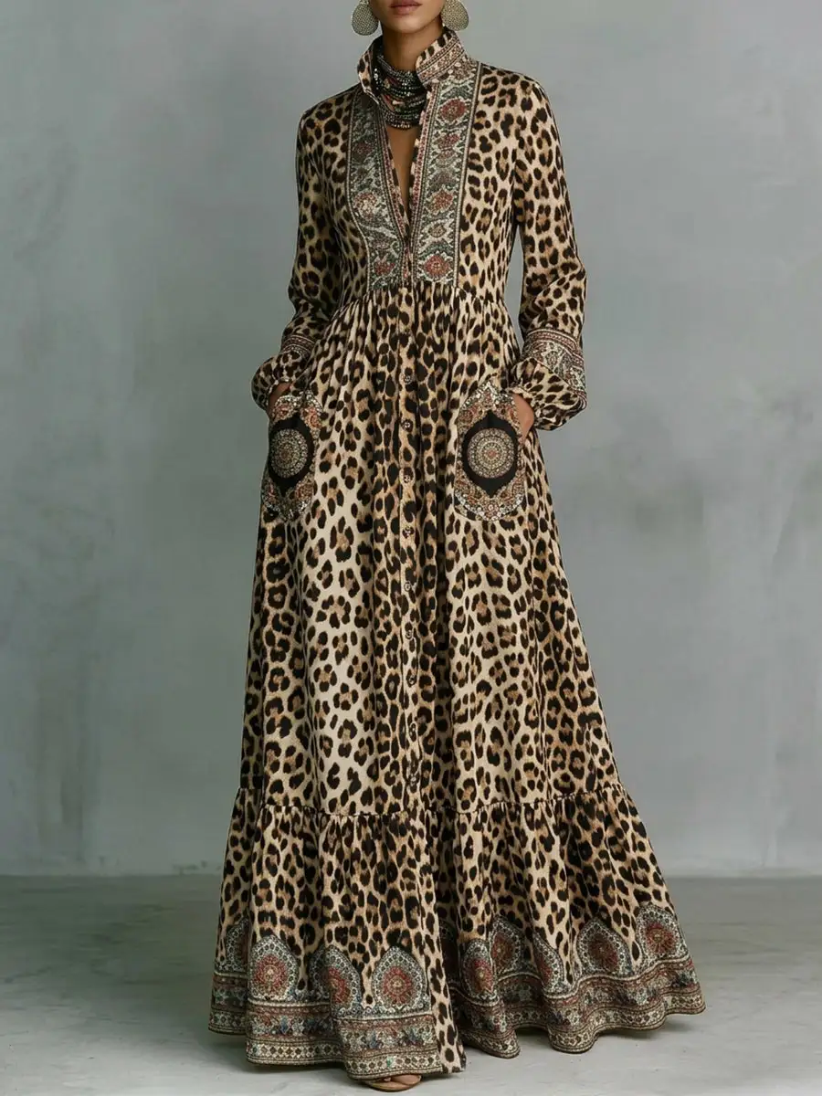 Printed Buttoned Maxi Dress