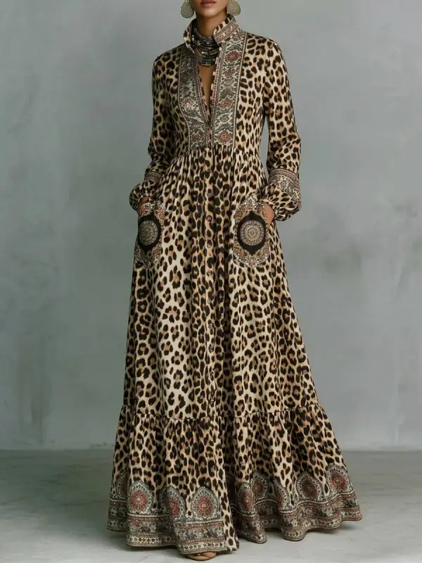 Printed Buttoned Maxi Dress