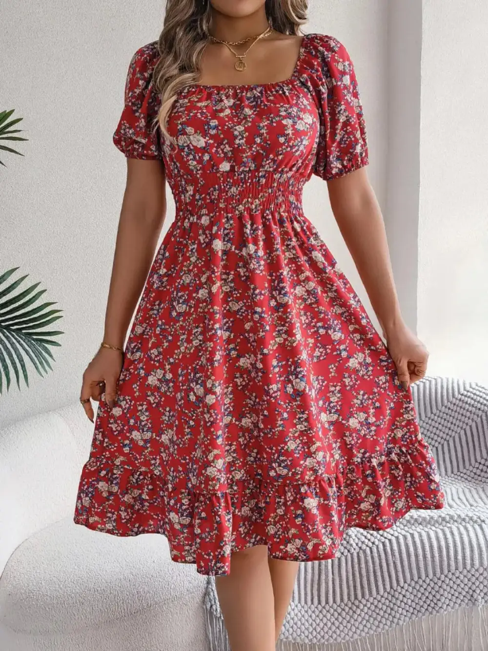 Ruffle Trim Floral Dress