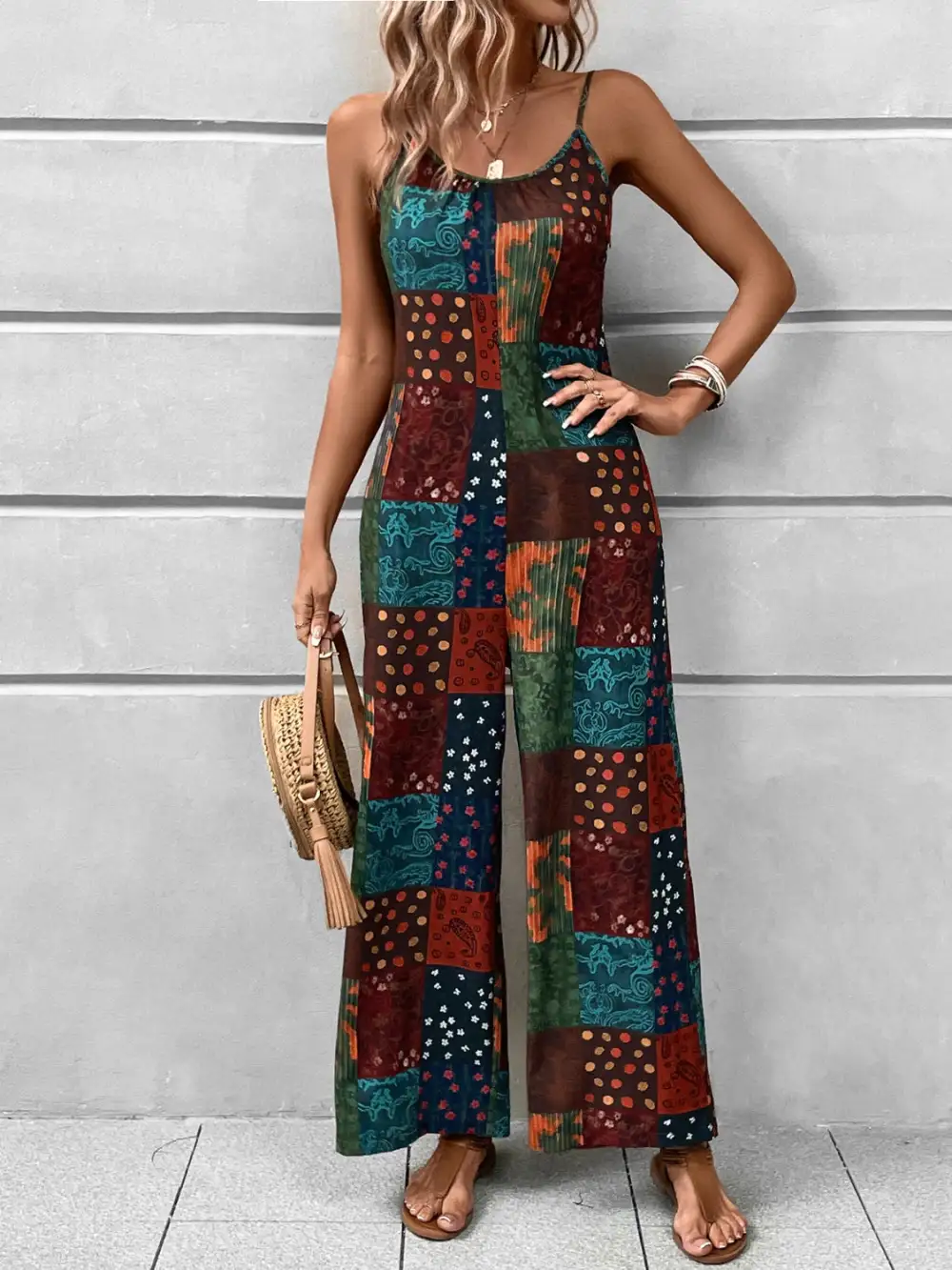 Scoop Neck Spaghetti Strap Jumpsuit Relaxed