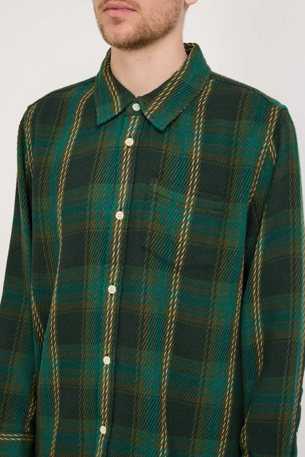 Green Checkered Long-Sleeved Shirt