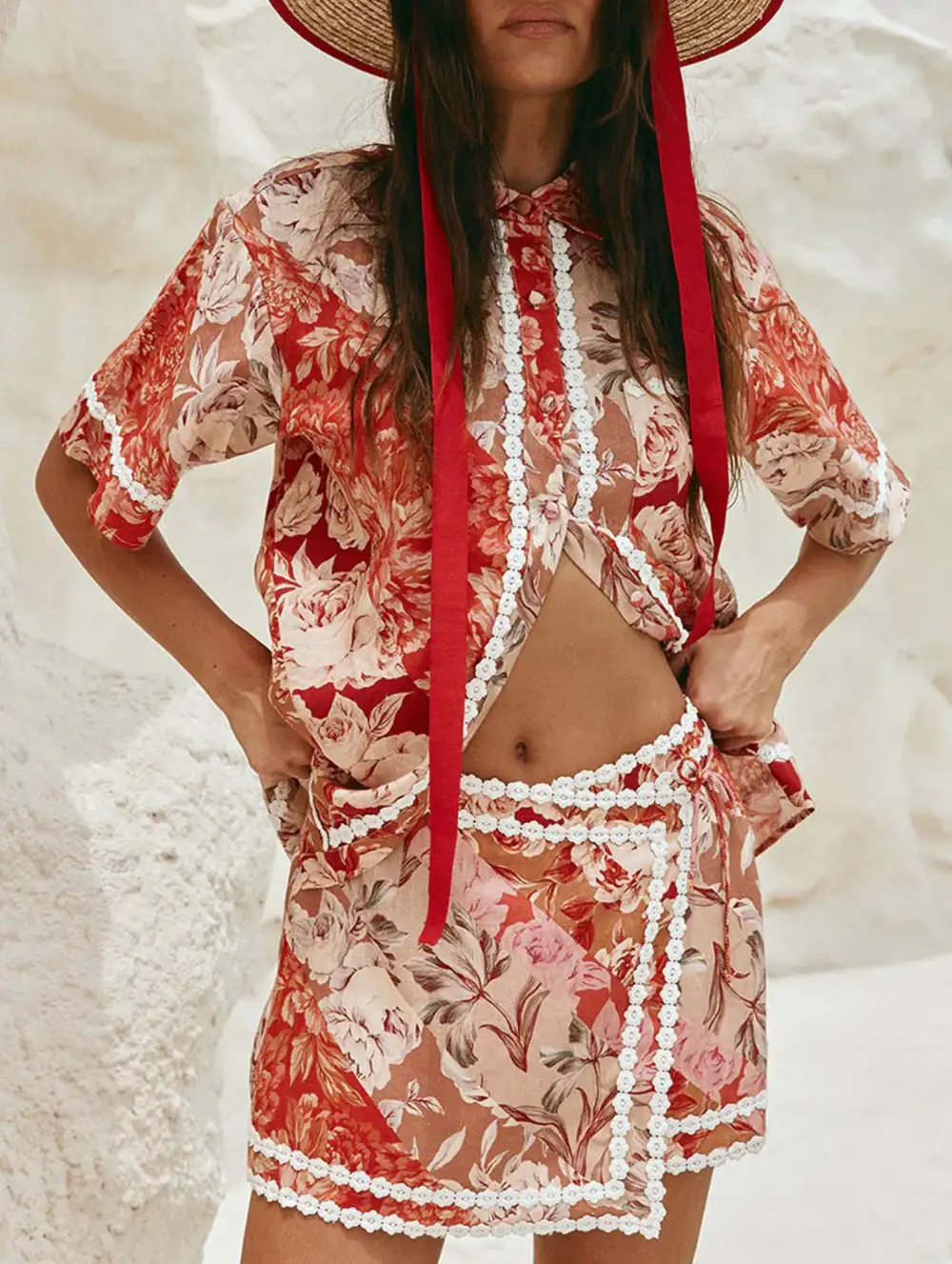 Linen Shirt Skirt Set