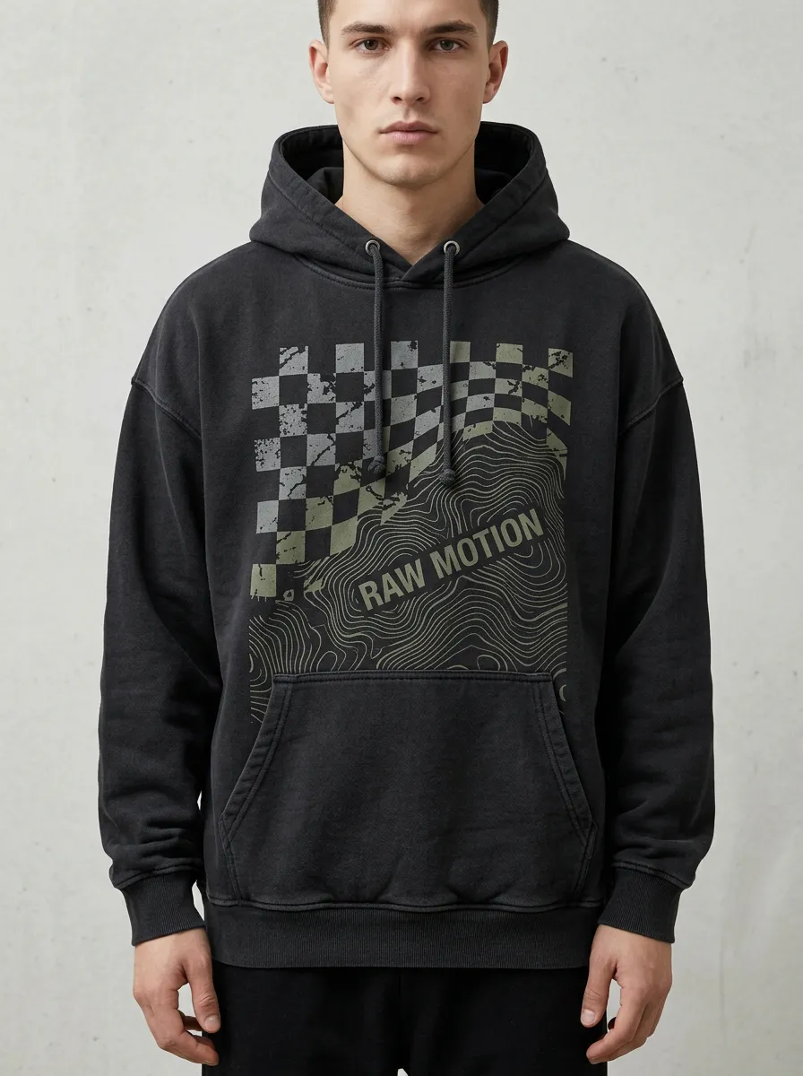 Topographic Checkered Men's Graphic Hoodie
