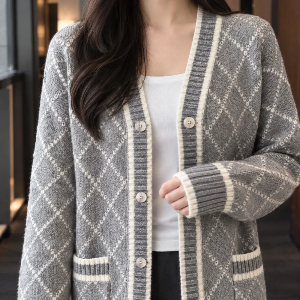 Argyle Soft Knit Relaxed Cardigan