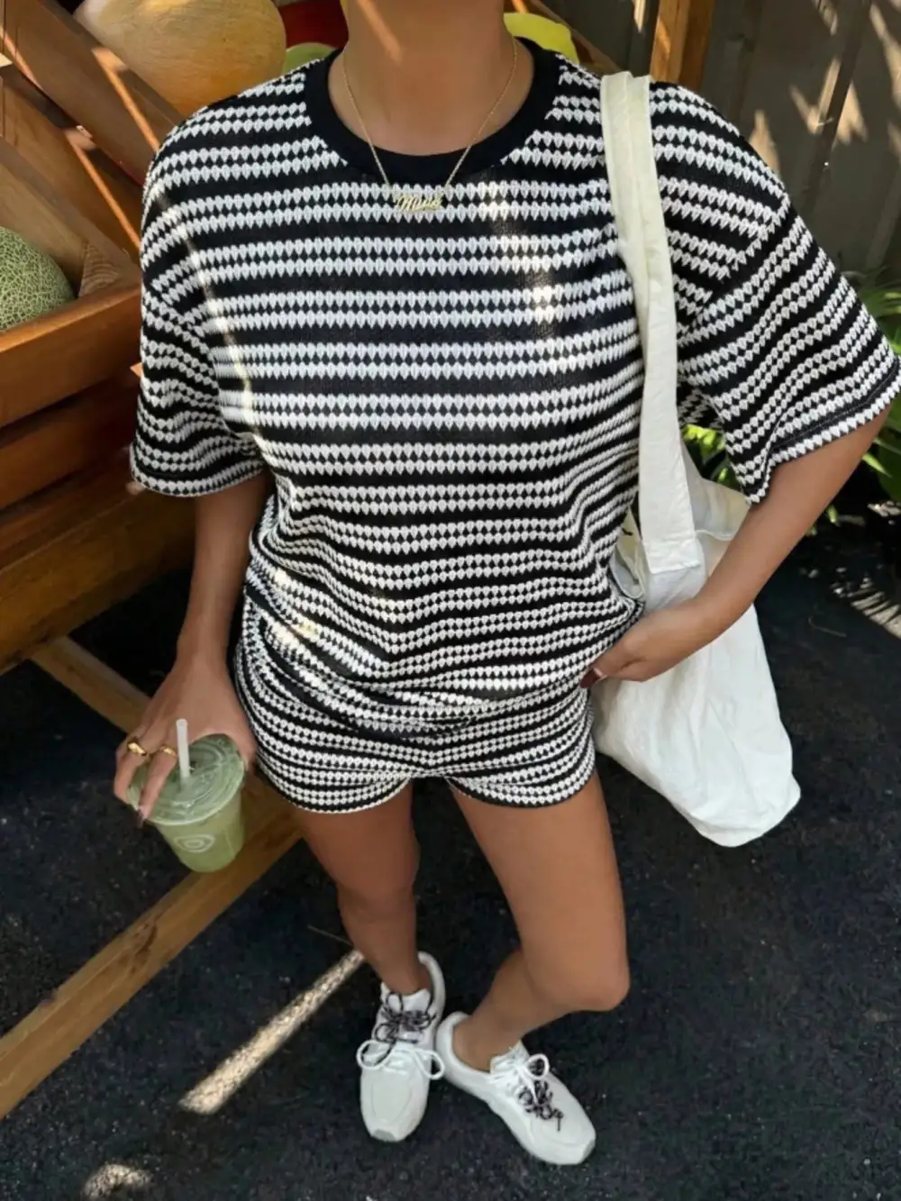 Relaxed Striped Short Sleeve Top and Shorts Set