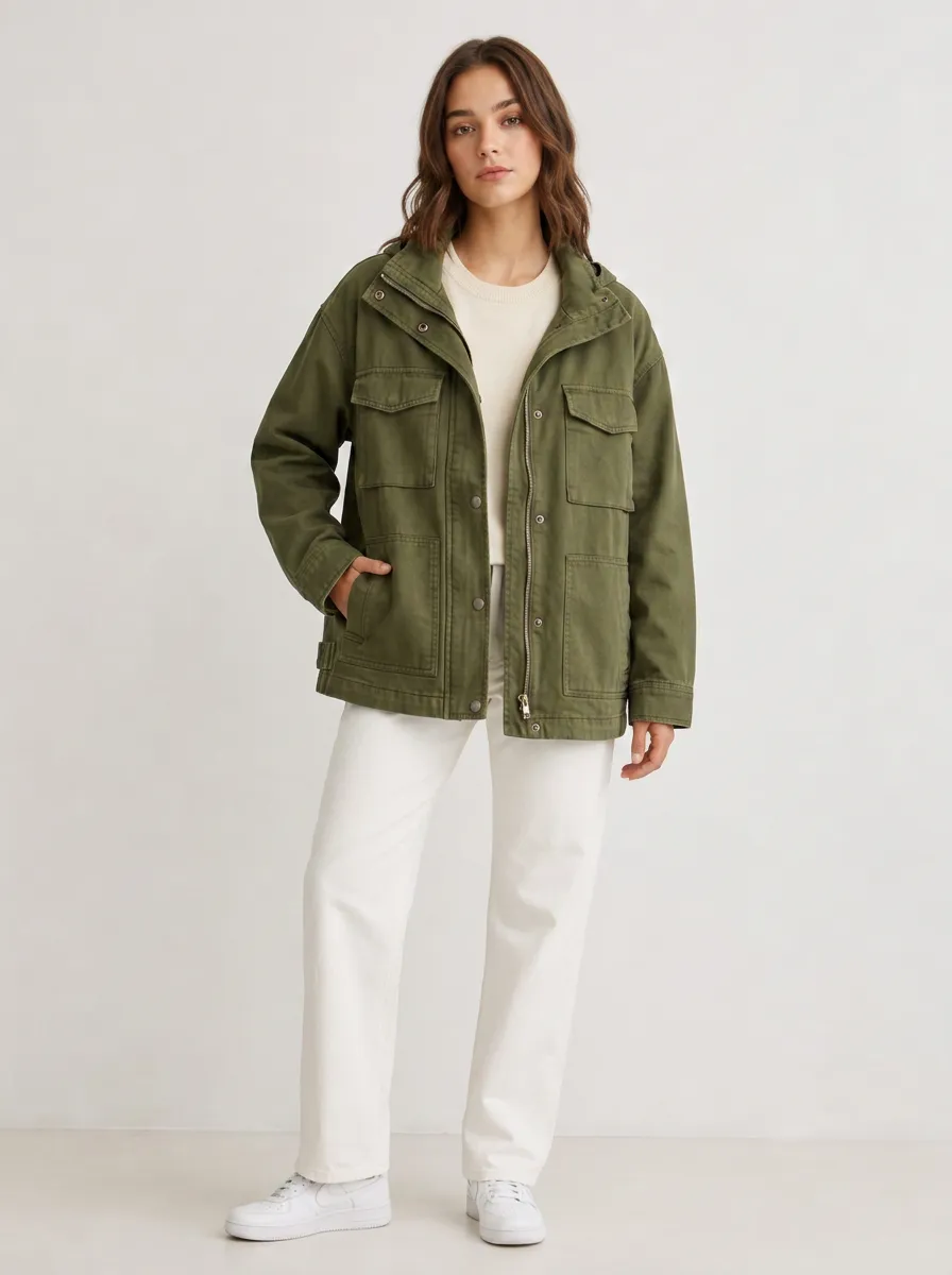 Women's Casual Military Boxy-Fit Utility Jacket