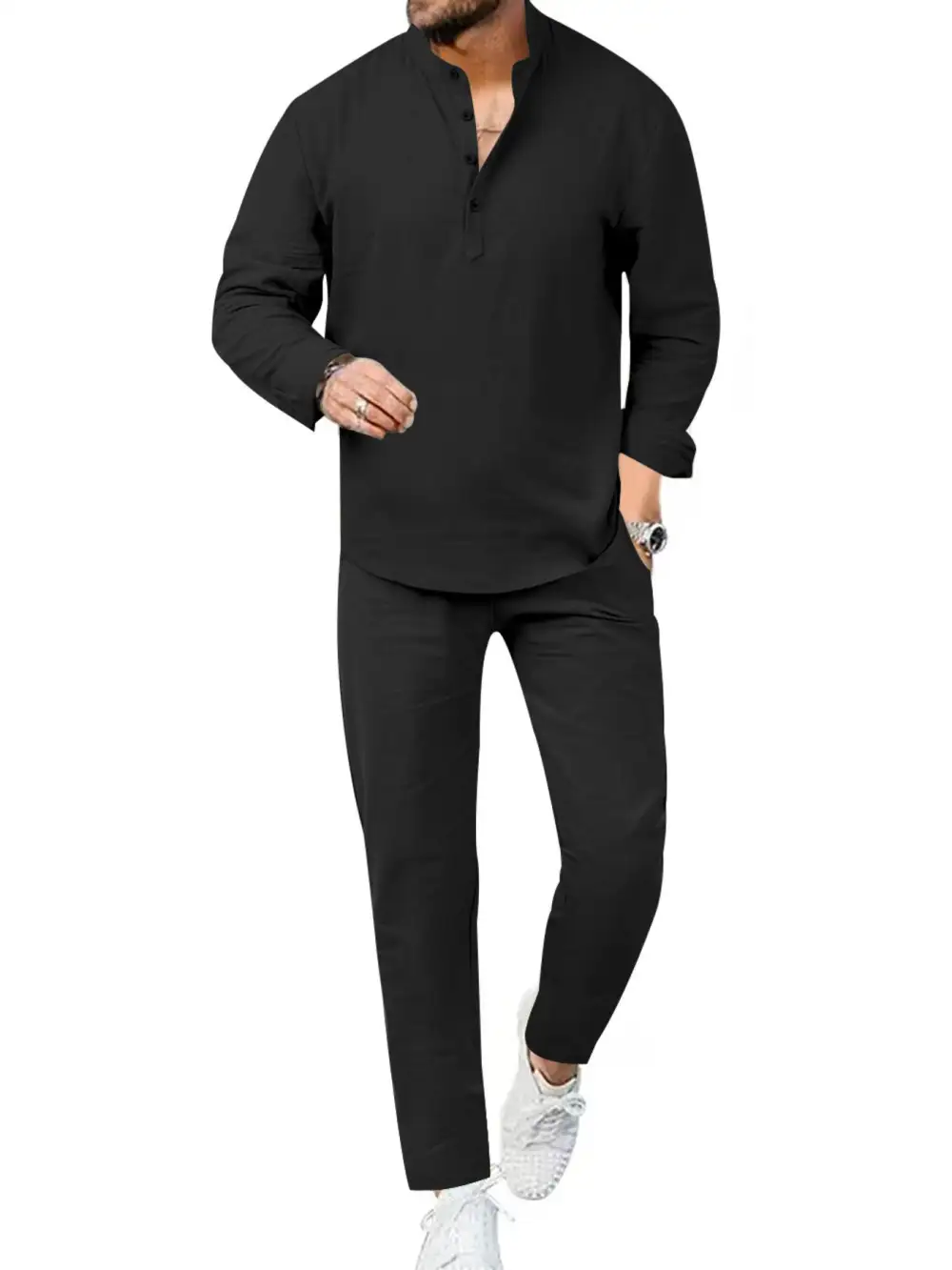 Men's Full Size Casual Long Sleeve Shirt and Pant Set