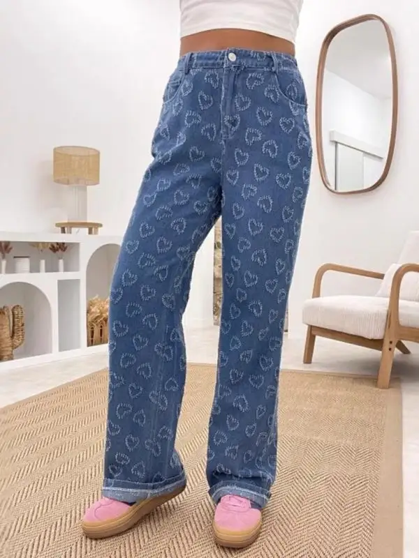 Contoured Straight Leg Washed Denim Jeans