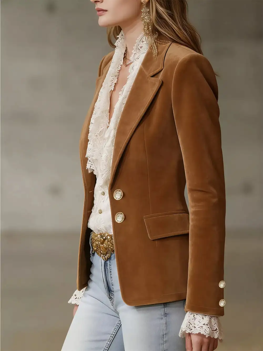 Tailored Single-Breasted Lapel-Collar Blazer