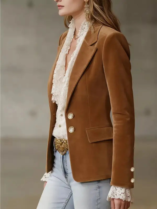 Tailored Single-Breasted Lapel-Collar Blazer