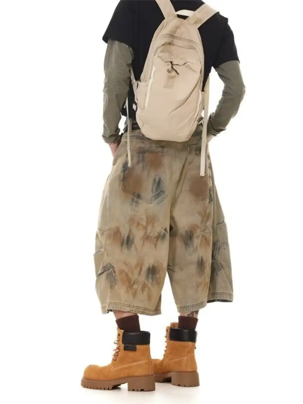Men's Plus Size Vintage Wash Wide Leg Denim