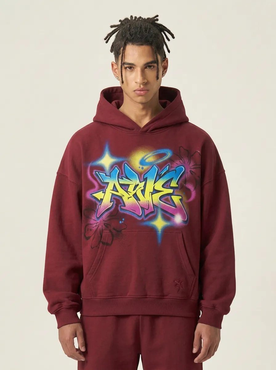 Unisex Streetwear Graffiti Star Flower Graphic Hoodie