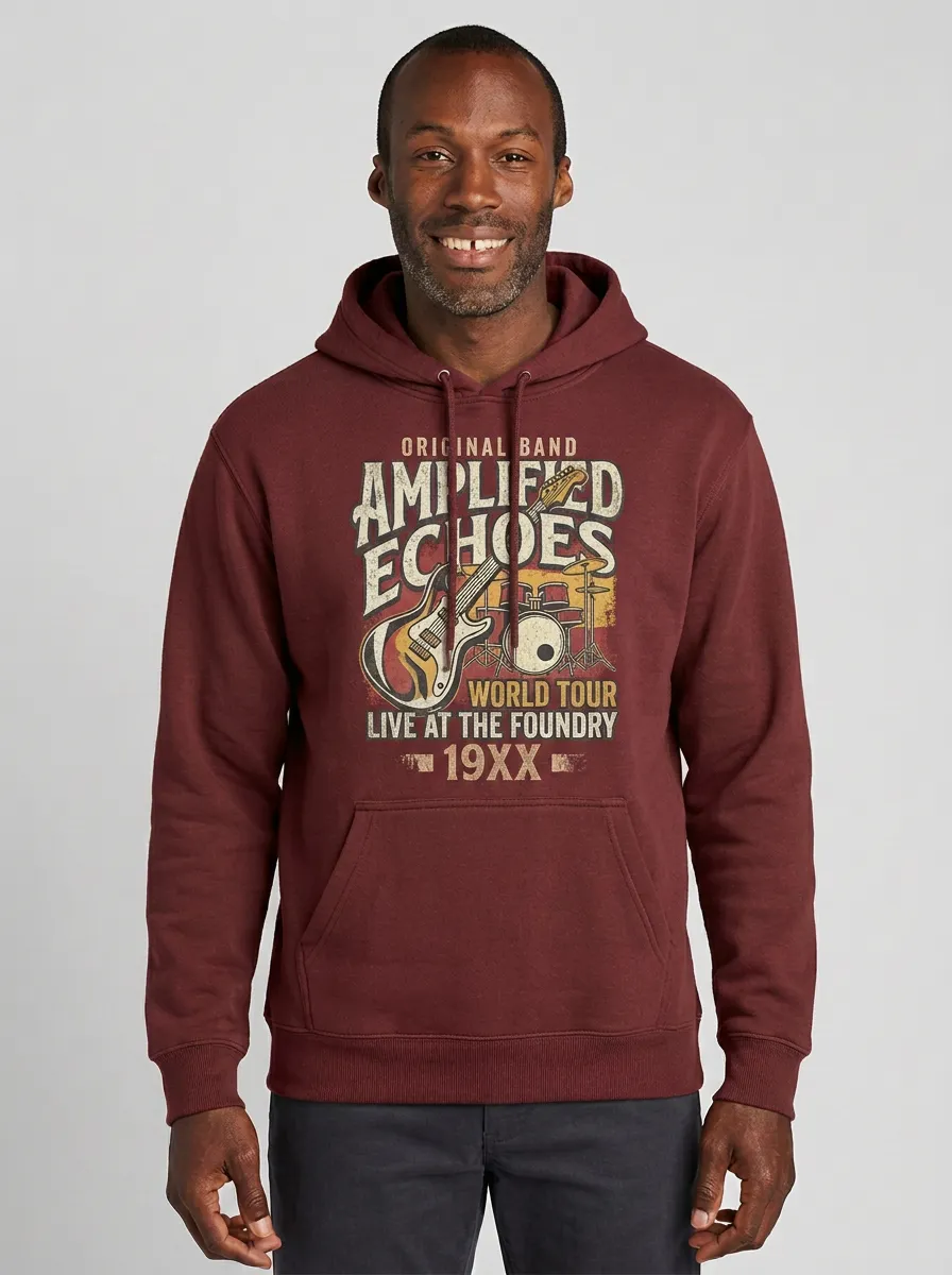 Men's Rock Band Music Lover Guitar Drum Printed Hoodie
