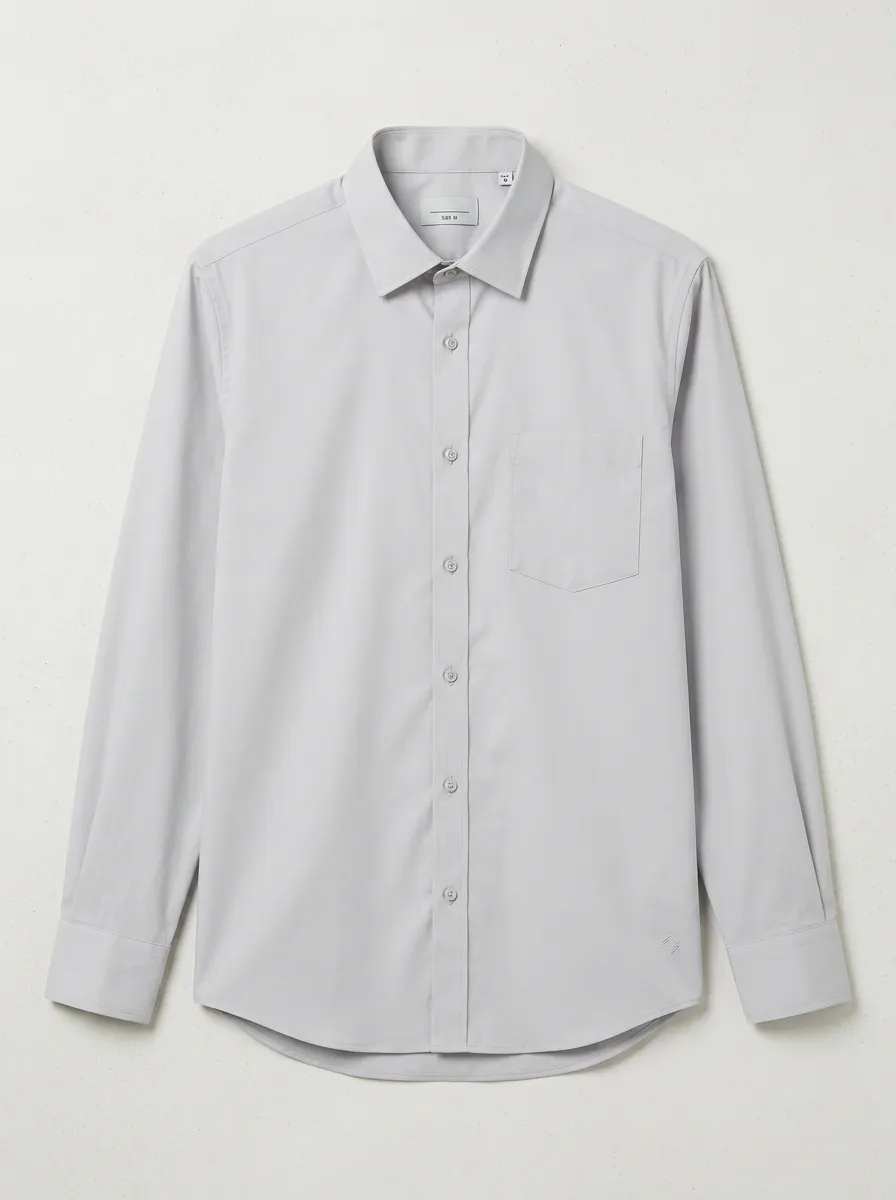 Men's Non-Iron Cotton Solid Grey Button-Down Shirt