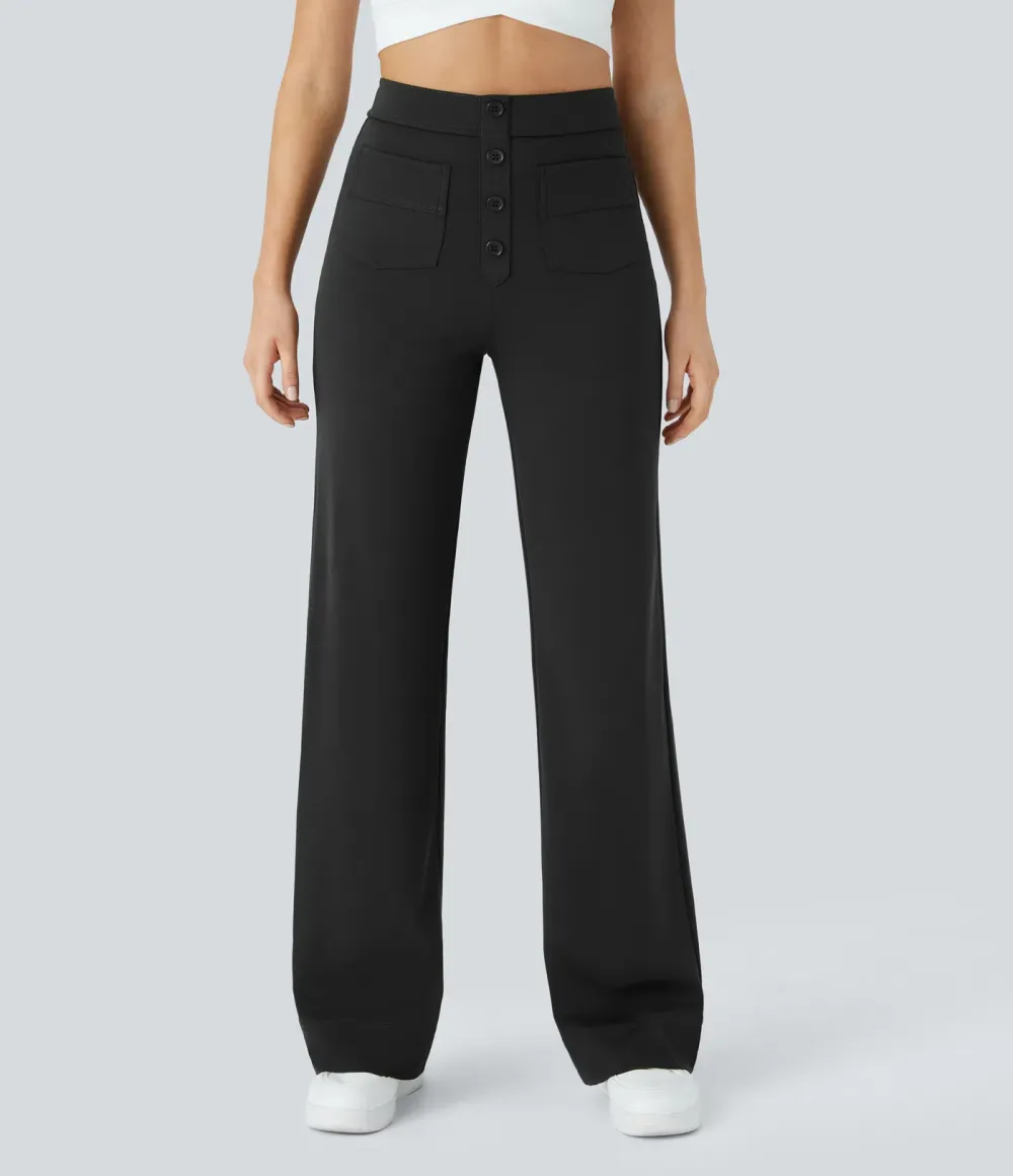 DayStretch High Waisted Pockets Straight Leg Casual Pants