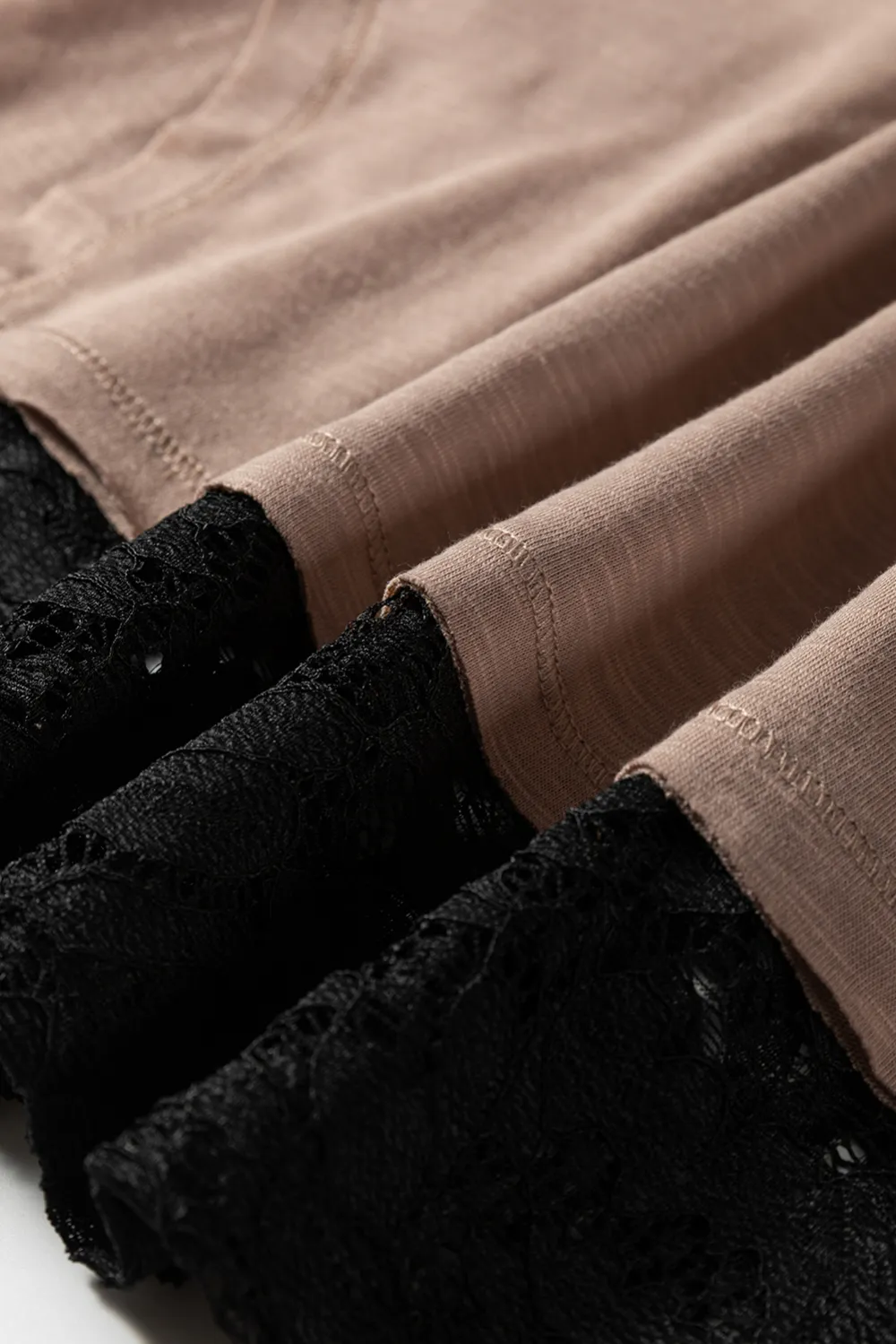 Light Beige Sheer Lace Patchwork Tee