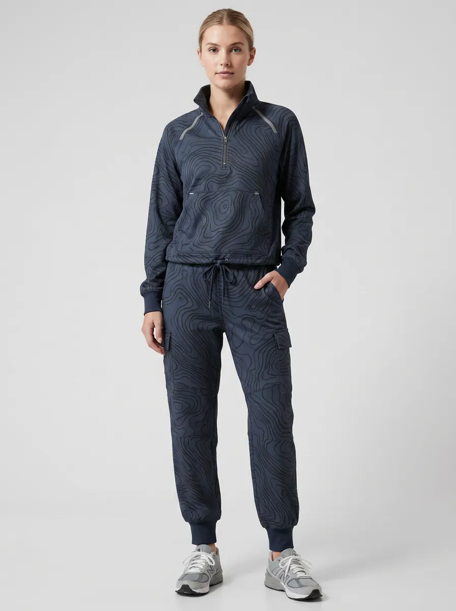 Women's Athletic Topographic Map Printed Jogger Set