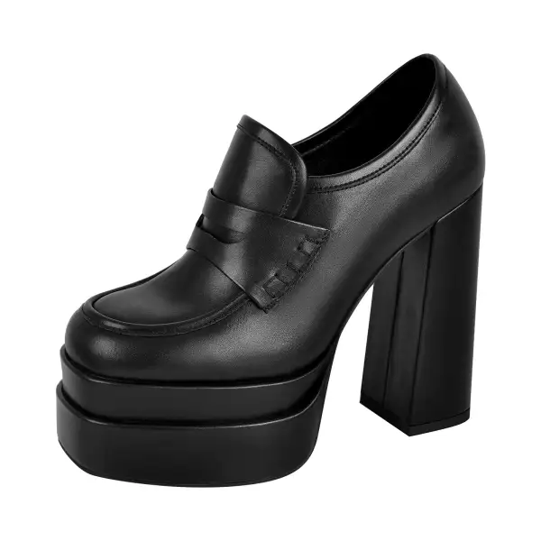 Modern Round Toe Platform Chunky Heel Pumps