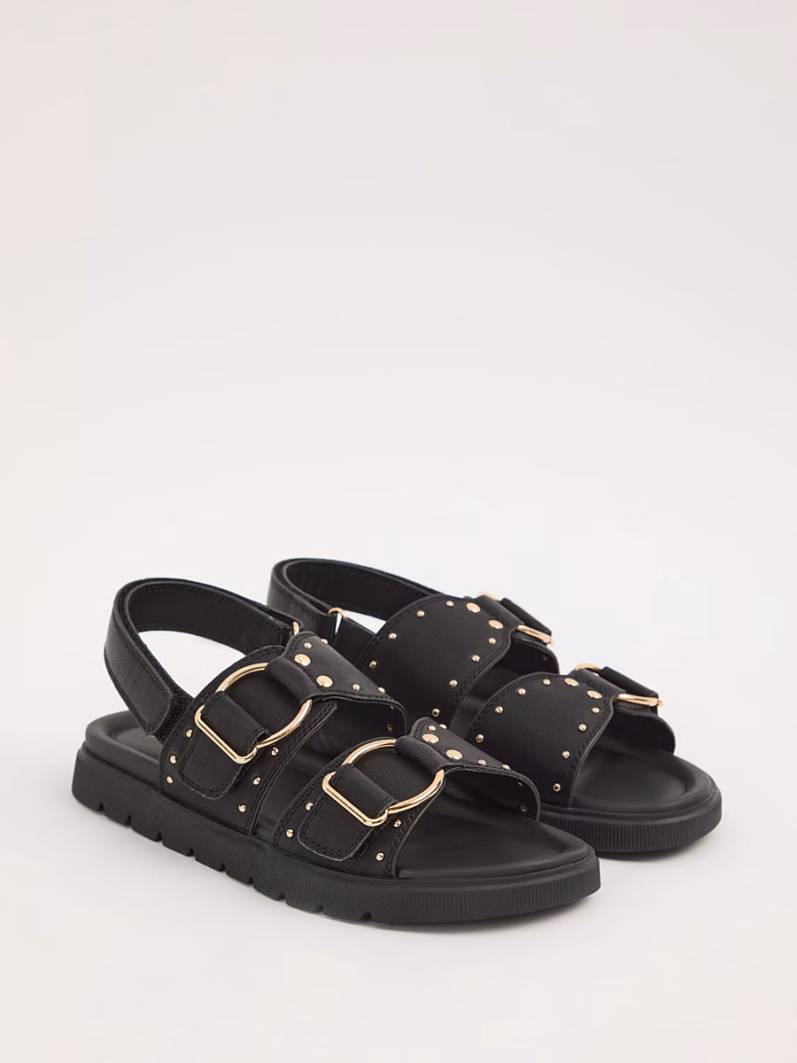 Black Double Strap Stud Sandals detail 2