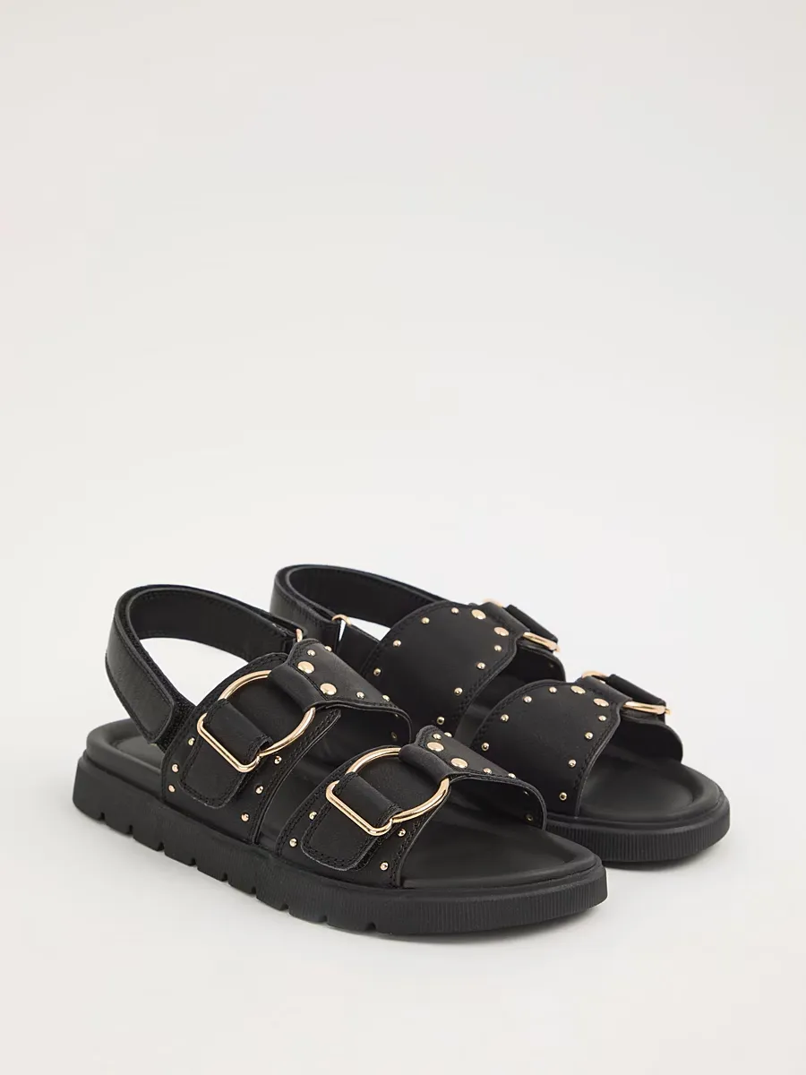 Black Double Strap Stud Sandals