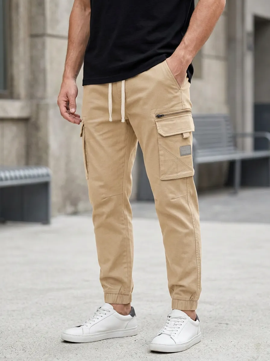 Contemporary Geometric Graphic Print Finish Men's Cargo Jogger Pants