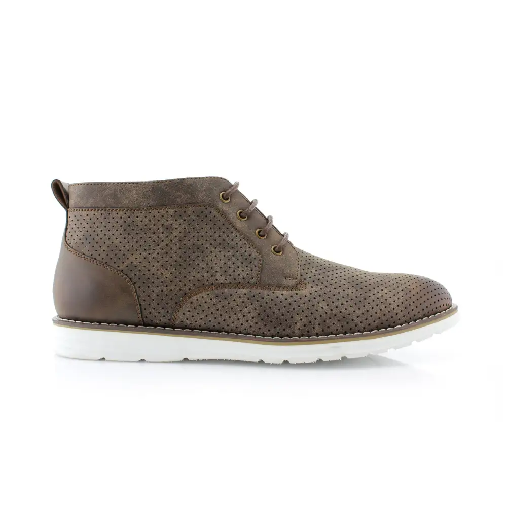 Faux-Leather Burnished Perforated Ankle Boots