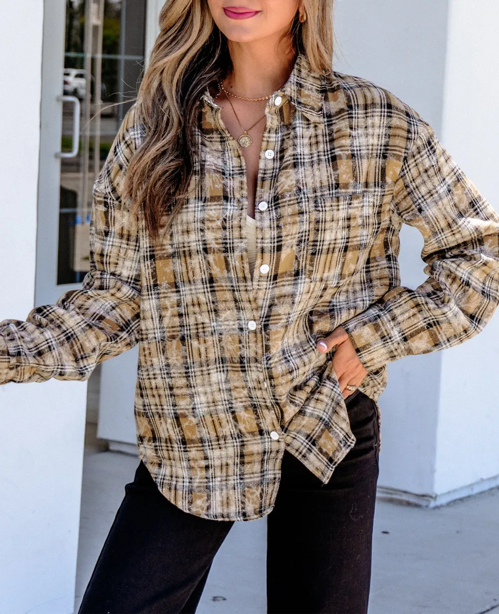 Women's Plaid Long Sleeve Button Front Blouse