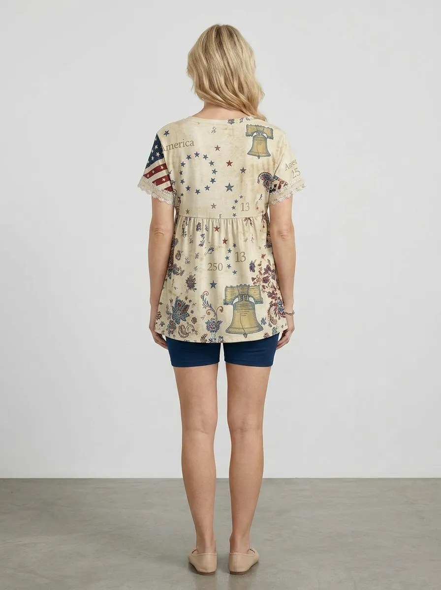 Women's USA Patriotic Liberty Bell 250th Anniversary Printed Set