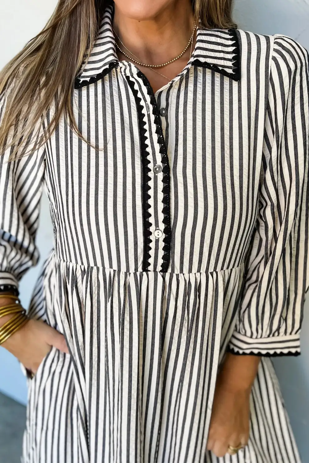 Striped Half Button Dress Casual