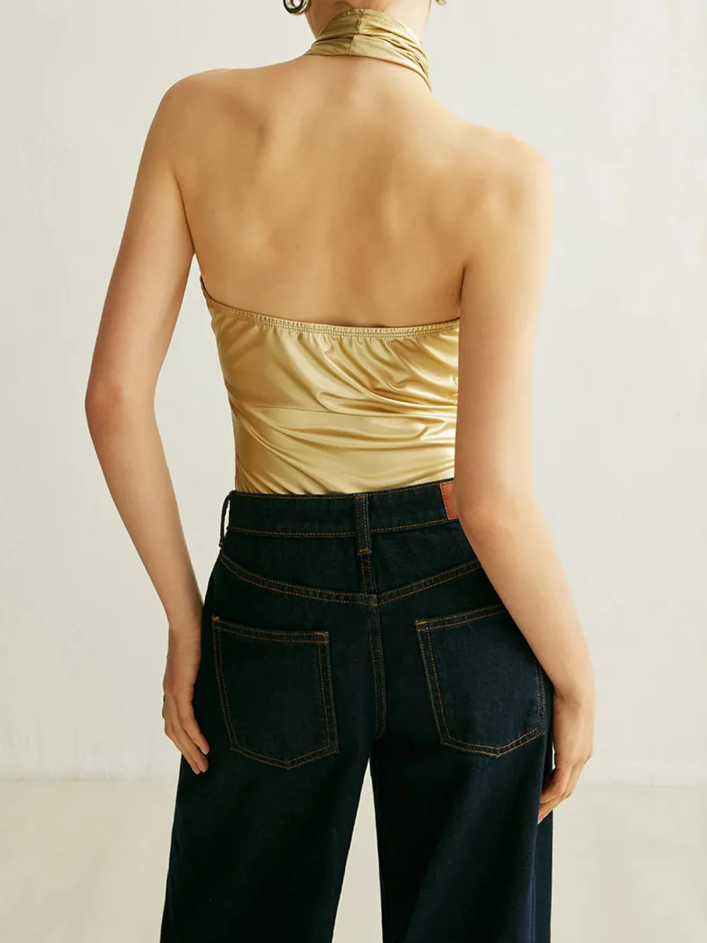 Plain Halter Neck Backless Bodysuit