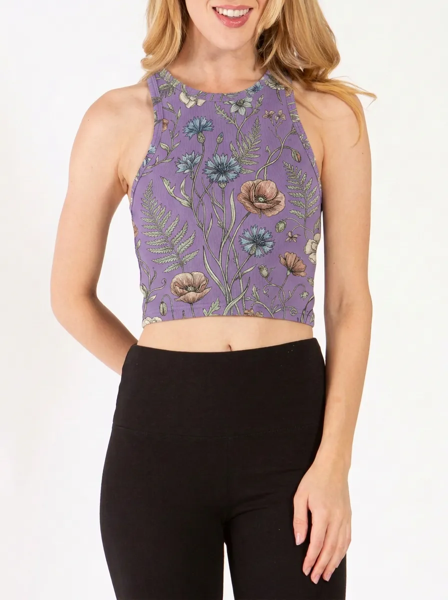 Women's Botanical Floral Nature Printed Ribbed Crop Top