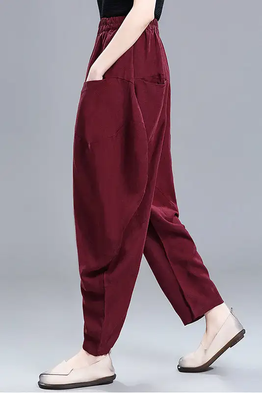Classic Linen Cotton High Waist Pocketed Trousers