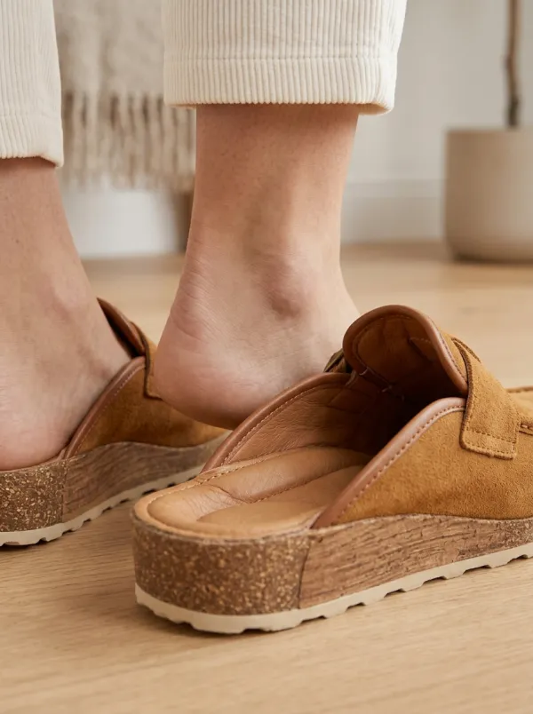 Women's Outdoor Buckle Detail Casual Suede Wood Sole Loafers